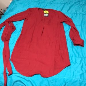 V neck red dress longer sleeve with original belt